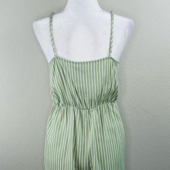 Vero Moda Sleeveless Linen Blend Lace Up Romper Green White Stripe Large/XL NWT - Picture 9 of 13